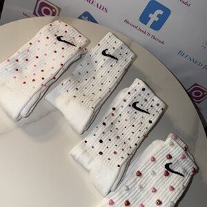 Nike White Socks with Pink and Red Dots